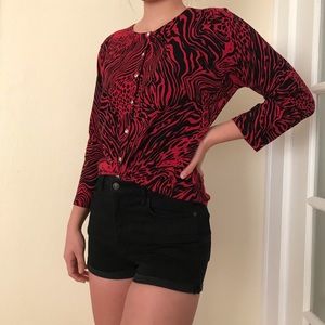 Black and Red Zebra Print Button-up